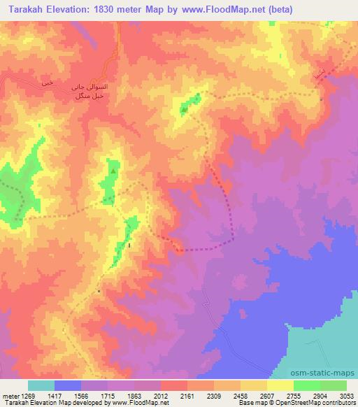 Tarakah,Afghanistan Elevation Map
