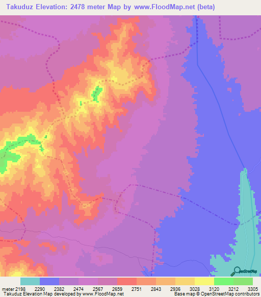 Takuduz,Afghanistan Elevation Map
