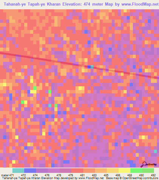 Tahanah-ye Tapah-ye Kharan,Afghanistan Elevation Map
