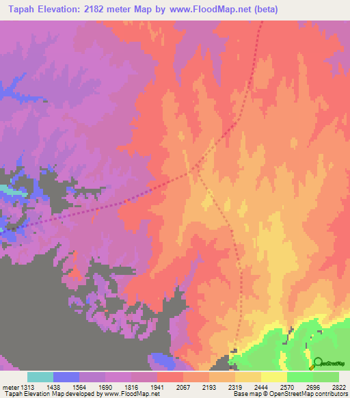 Tapah,Afghanistan Elevation Map