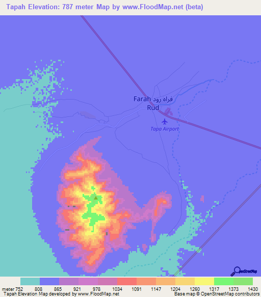 Tapah,Afghanistan Elevation Map