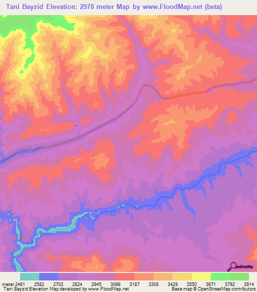 Tani Bayzid,Afghanistan Elevation Map