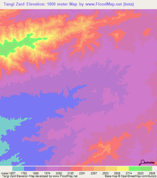 Tangi Zard,Afghanistan Elevation Map