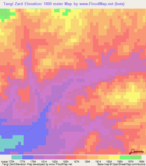 Tangi Zard,Afghanistan Elevation Map
