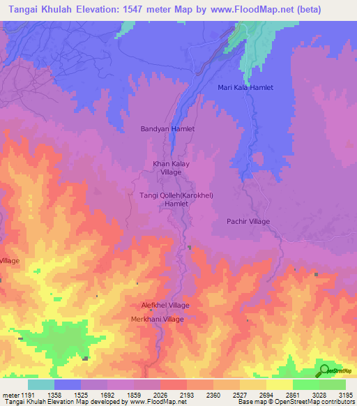 Tangai Khulah,Afghanistan Elevation Map