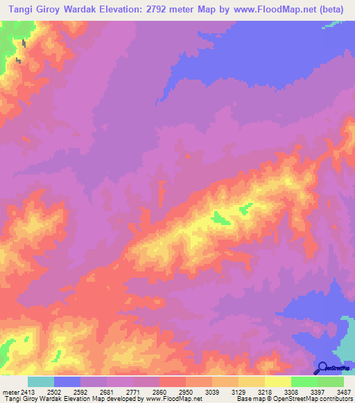 Tangi Giroy Wardak,Afghanistan Elevation Map