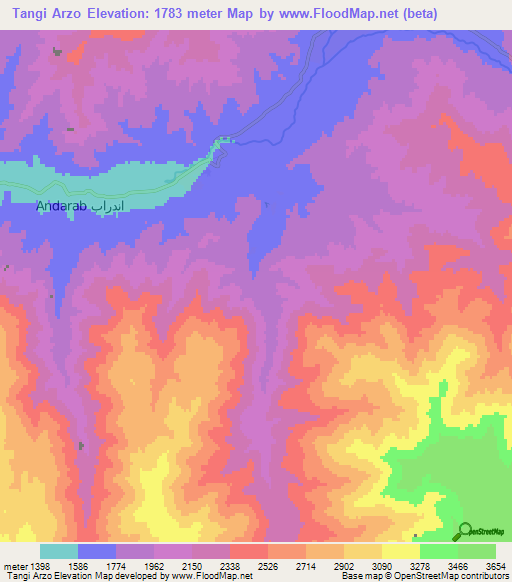 Tangi Arzo,Afghanistan Elevation Map