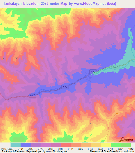 Tankalaych,Afghanistan Elevation Map