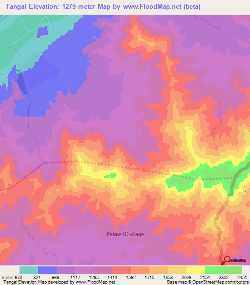 Tangai,Afghanistan Elevation Map