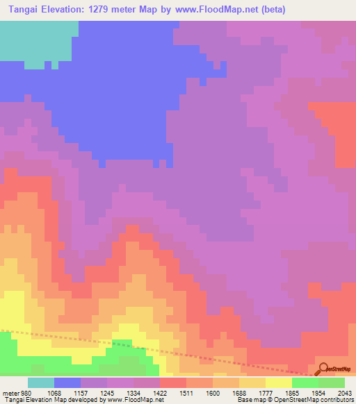 Tangai,Afghanistan Elevation Map