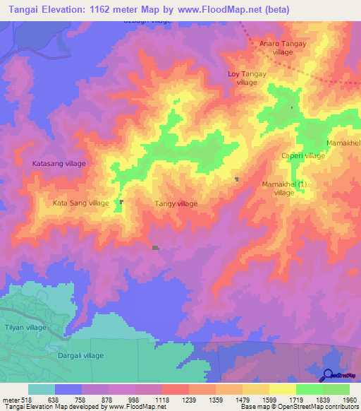 Tangai,Afghanistan Elevation Map