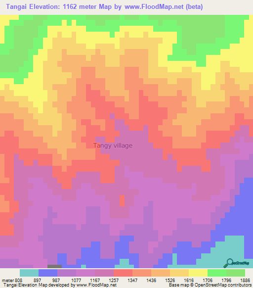 Tangai,Afghanistan Elevation Map