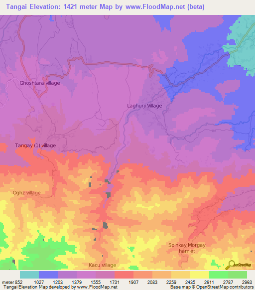 Tangai,Afghanistan Elevation Map