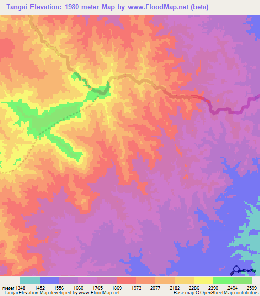 Tangai,Afghanistan Elevation Map