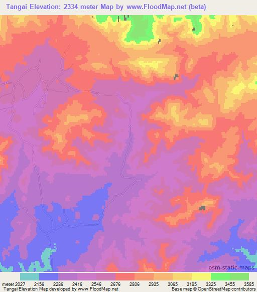 Tangai,Afghanistan Elevation Map