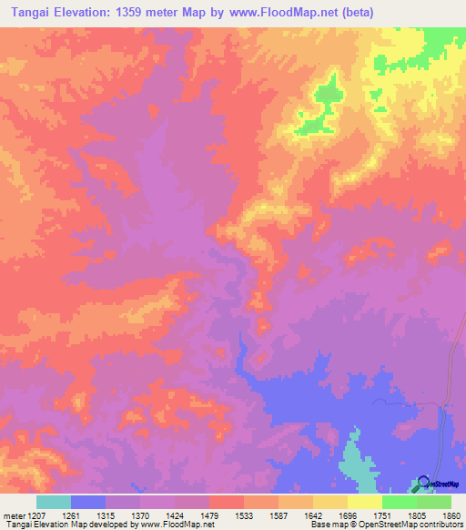Tangai,Afghanistan Elevation Map