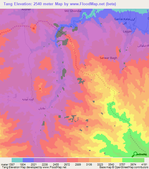 Tang,Afghanistan Elevation Map