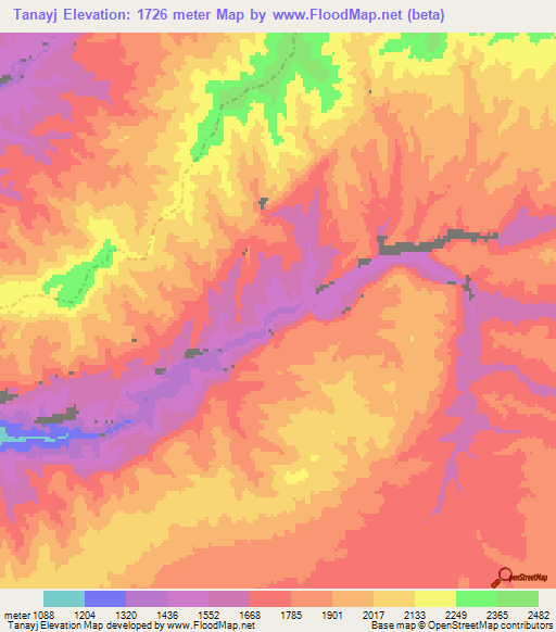Tanayj,Afghanistan Elevation Map