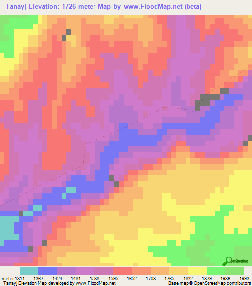 Tanayj,Afghanistan Elevation Map