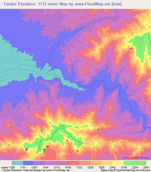 Tandor,Afghanistan Elevation Map