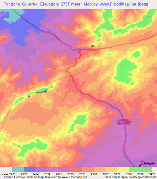 Tandano Gumruki,Afghanistan Elevation Map