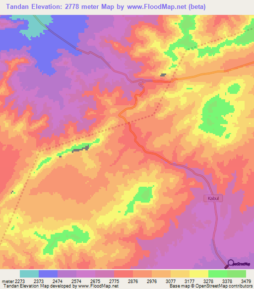 Tandan,Afghanistan Elevation Map
