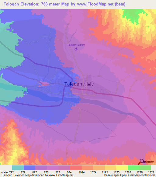 Taloqan,Afghanistan Elevation Map
