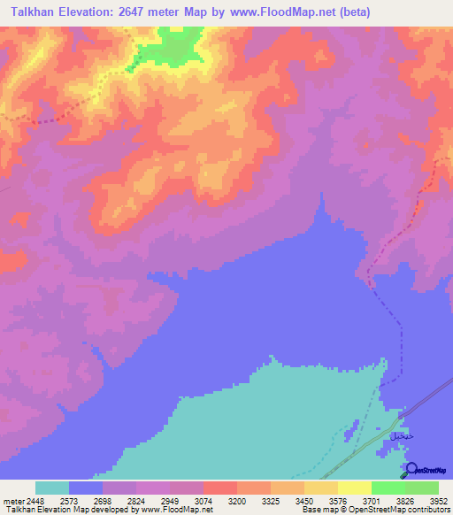 Talkhan,Afghanistan Elevation Map