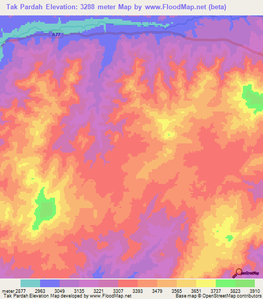 Tak Pardah,Afghanistan Elevation Map