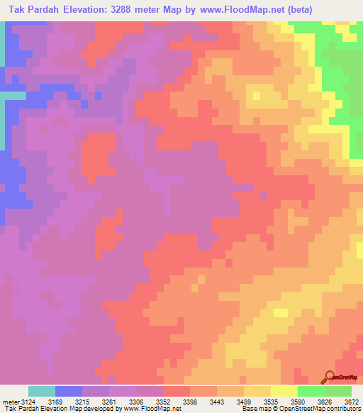 Tak Pardah,Afghanistan Elevation Map