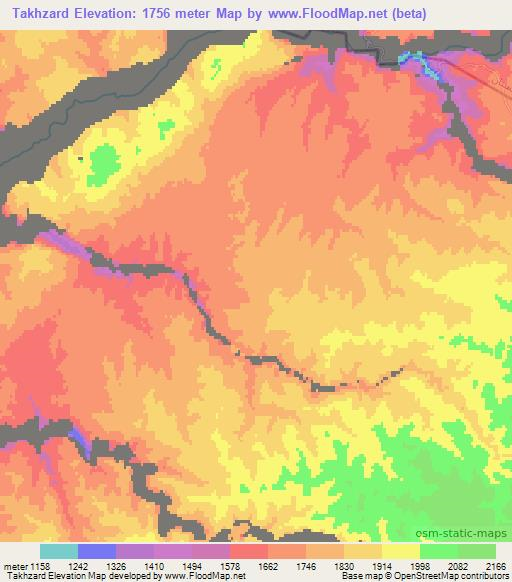 Takhzard,Afghanistan Elevation Map
