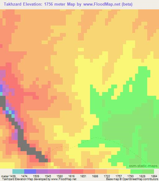 Takhzard,Afghanistan Elevation Map