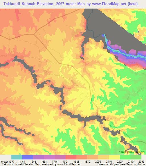 Takhundi Kuhnah,Afghanistan Elevation Map
