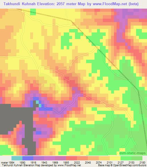 Takhundi Kuhnah,Afghanistan Elevation Map