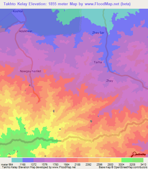 Takhto Kelay,Afghanistan Elevation Map