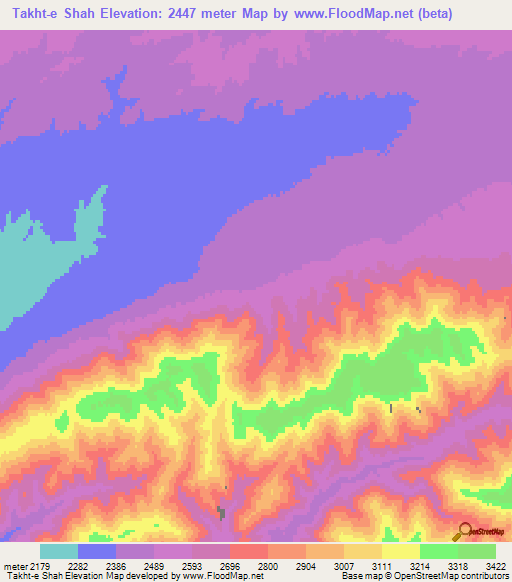 Takht-e Shah,Afghanistan Elevation Map