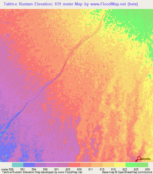Takht-e Rustam,Afghanistan Elevation Map
