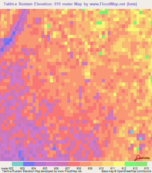 Takht-e Rustam,Afghanistan Elevation Map