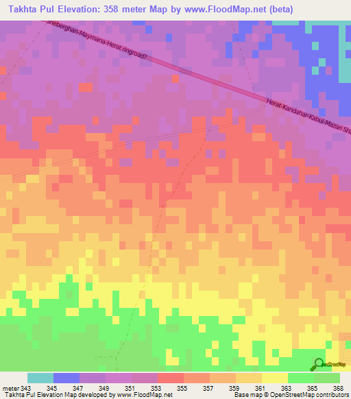 Takhta Pul,Afghanistan Elevation Map