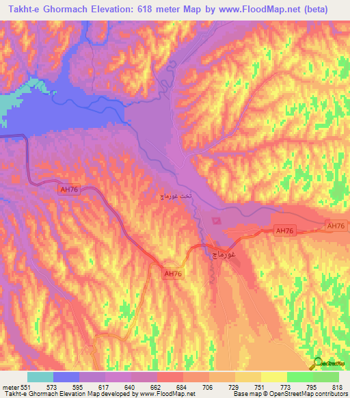 Takht-e Ghormach,Afghanistan Elevation Map
