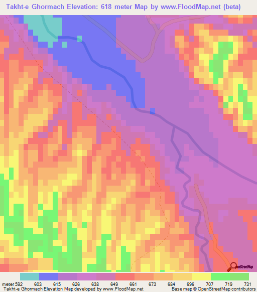 Takht-e Ghormach,Afghanistan Elevation Map