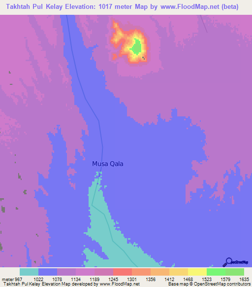 Takhtah Pul Kelay,Afghanistan Elevation Map