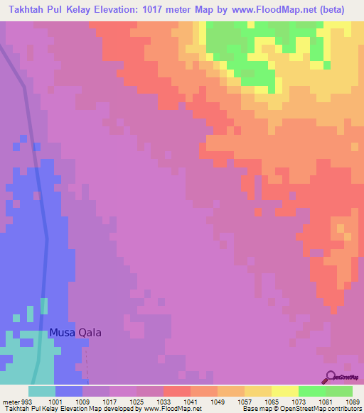 Takhtah Pul Kelay,Afghanistan Elevation Map