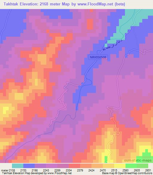 Takhtak,Afghanistan Elevation Map