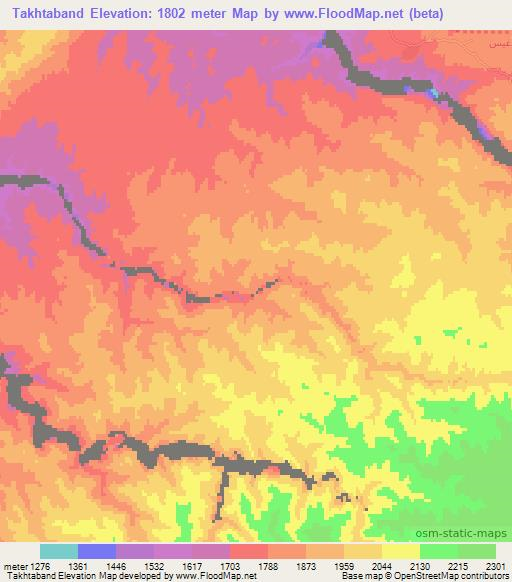 Takhtaband,Afghanistan Elevation Map