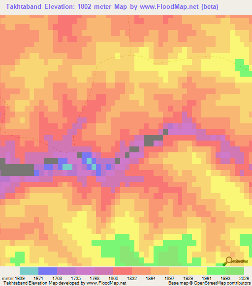 Takhtaband,Afghanistan Elevation Map