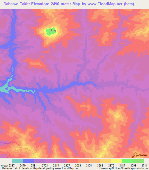 Dahan-e Takht,Afghanistan Elevation Map