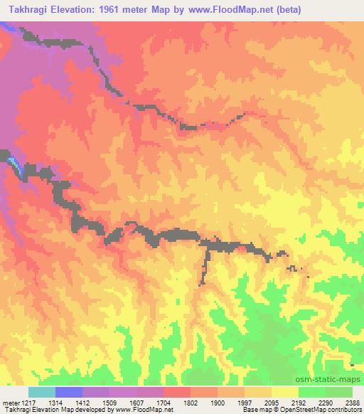 Takhragi,Afghanistan Elevation Map