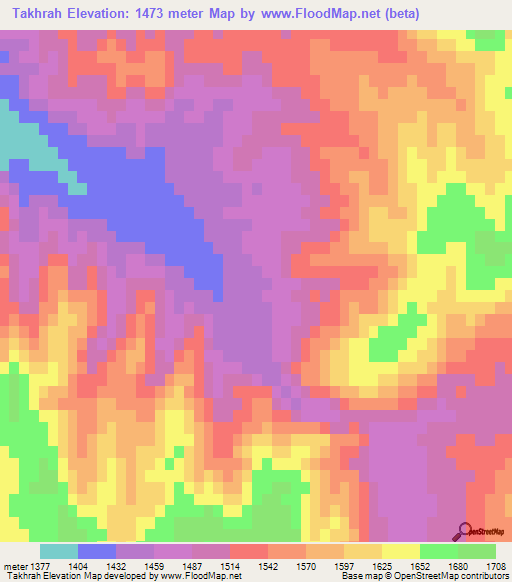 Takhrah,Afghanistan Elevation Map