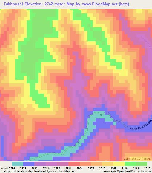 Takhpushi,Afghanistan Elevation Map